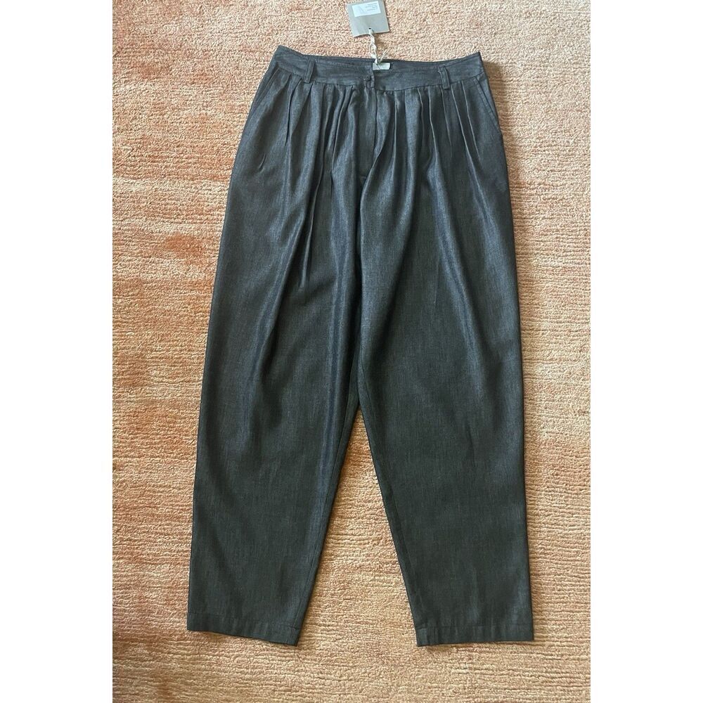 LIV Charcoal Gray Pleated Tapered Pants High Waist Cotton Blend NWT